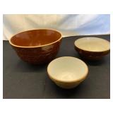 Three Glazed Ceramic Mixing Bowls