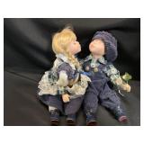 Porcelain Boy and Girl Kissing Dolls with Outfits
