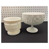 Two White Milk Glass Containers