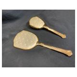 Gold-Tone Hand Mirror and Brush Set