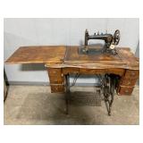 Treadle Sewing Machine with Wood Cabinet