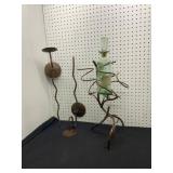 Metal Wine Bottle Holder and Two Sconces