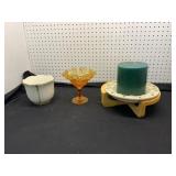 Decorative Bowl, Glass Dish, and Candle Stand