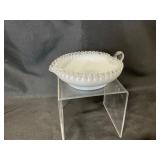VTG Fenton White Milk Glass Dish with Clear Handle