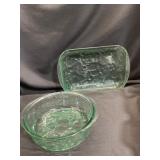Two-Piece Embossed Green Glass Bakeware Set