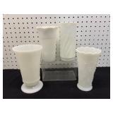 Four Milk Glass Vases