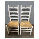 White Ladder-Back Chairs with Rush Seats