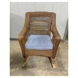 Wicker Rocking Chair with Blue Cushion