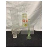 Four Glass Vases, One Uranium Glass