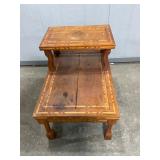 Two-Tier Side Table with Inlaid Geometric Design