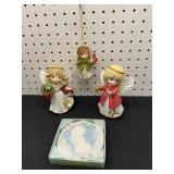 Precious Moments Angel Figurines and Plate