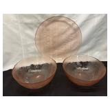 French Pink Frosted Glass Bowls and Plate