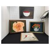 Framed Collection of Four Painted Artwork Pieces