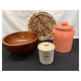 Stoneware, Wood Bowl, and Splatterware Set
