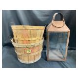 Wood Bushel Baskets and Metal Lantern