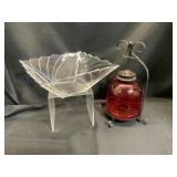 MIKASA Quattro Crystal Bowl & Red Candle Holder