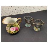 Handpainted Porcelain Pitcher and Carnival Glass S