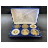Six Gold-Plated Coins in Case