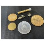 Coin and Novelty Lot with Gold Flakes
