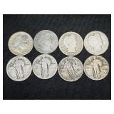 8 Assorted Silver Quarters