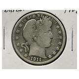 1911-P Barber Half Dollar