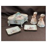 Norcrest Porcelain Dresser Box, Dishes, & Lefton F