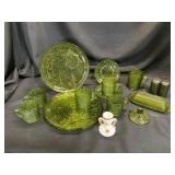 Green Glass Dinnerware and Vase Lot