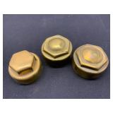 Three Vintage Brass Hex Hubcaps