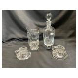 Glass Martini Pitcher, Decanter, and Candlesticks