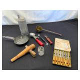 Brass Ladle, Wooden Barrel Tap, Glass Inkwell & Mo