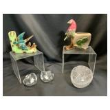 Ceramic Bird Planters and Crystal Figurines