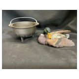 Lodge Cast Iron Pot and Painted Mallard Duck Figur