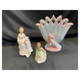 Vintage Peacock Vase and Ceramic Figurines