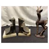 Bronze Bookends and Ceramic Gazelle