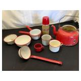 Vintage Enamelware Cookware and Thermos Set