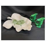 Hull Pottery Leaf Dish and Gold Castle Vases