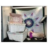 Floral Curtains, Nested Baskets, Quilt Wall Hangin