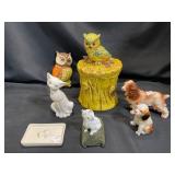 VTG Enesco Owl Cookie Jar with Figurines
