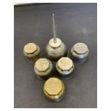 Vintage Brass Hubcaps and Oil Can