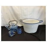 Blue and White Enamelware Set