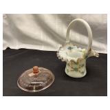 Milk Glass Basket and Pink Glass Lid