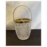 Lead Crystal Glass Ice Bucket with Gold Handle