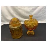 VTG L.E. Smith Moon & Stars Amber Candy Dish & Can