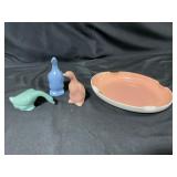 Ceramic Duck Figurines and Oval Dish