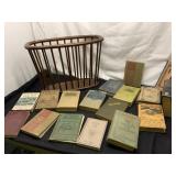 Wood Magazine Rack and Vintage Books