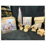 Decorative Kitten Storage Box Lot With Craft Items