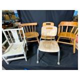Two Wooden and Metal School Chairs