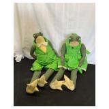 Fabric Frog Dolls in Green Outfits