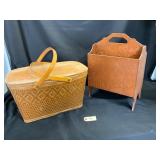 Woven Picnic Basket and Wood Magazine Holder