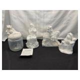 Five White Ceramic Holiday Figurines